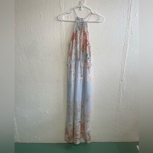 Crescent Floral Maxi Dress - Light Blue and Peach